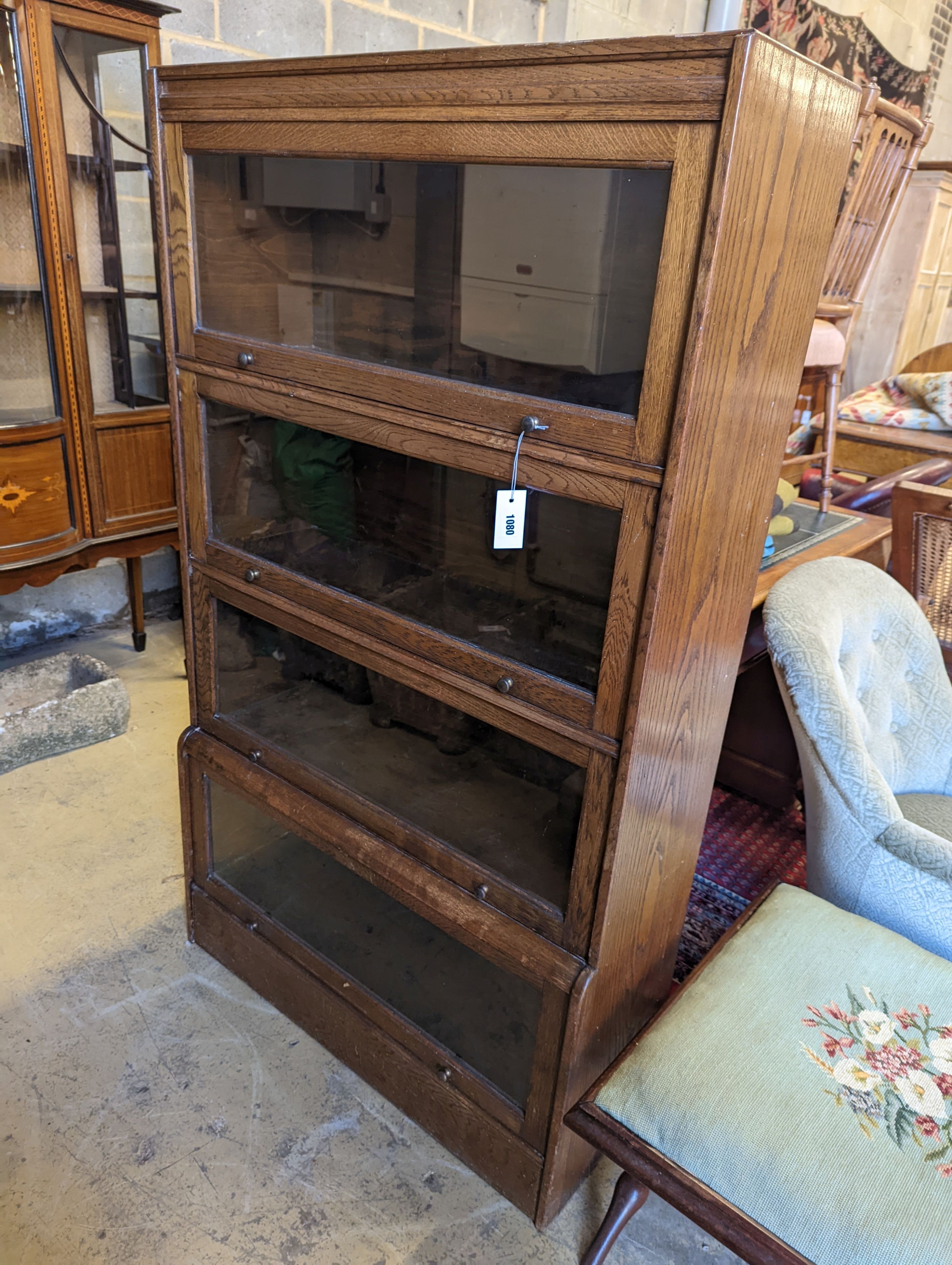 A Globe Wernicke style oak bookcase, (not sectional), width 88cm, depth 32cm, height 152cm